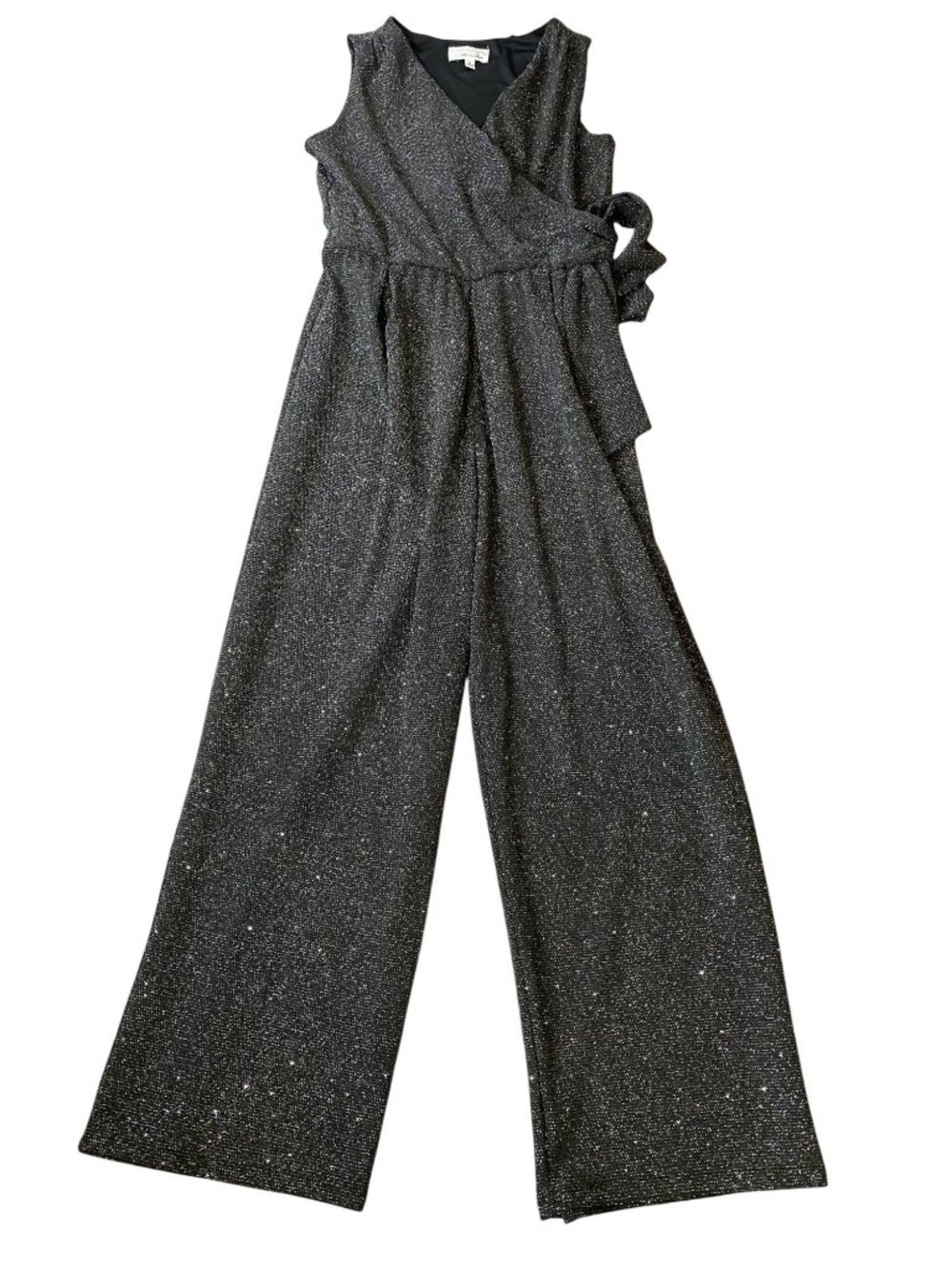 Signature By Robbie Bee Black Shimmer Sleeveless Wrap Jumpsuit Small - Picture 1 of 11